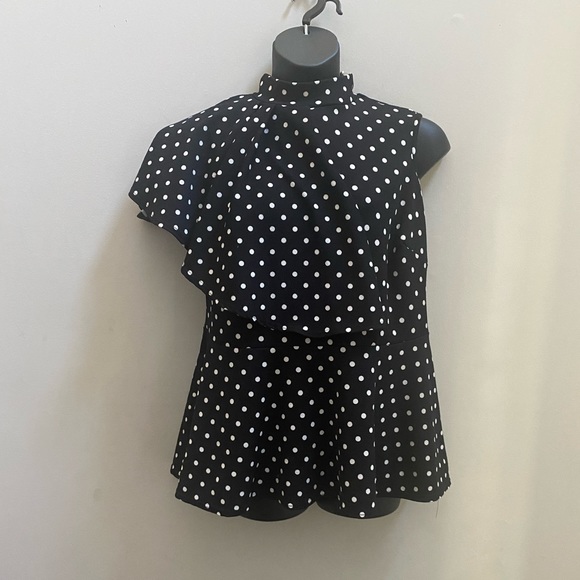 ASHLEY STEWART PLIS SIZE (18/20W) POLKA DOT PEPLUM TOP - Picture 2 of 5